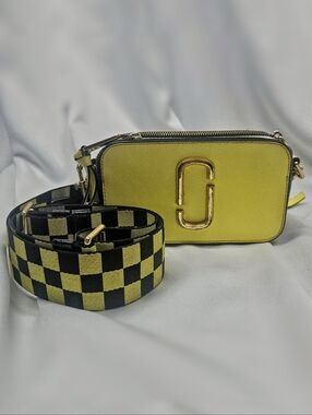 Marc Jacobs Snapshot Neon Yellow Camera Crossbody Bag Gold Logo